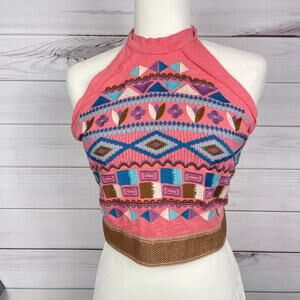 Altar’d State Boho Embroidered‎ Halter Top tie neck & waist XS